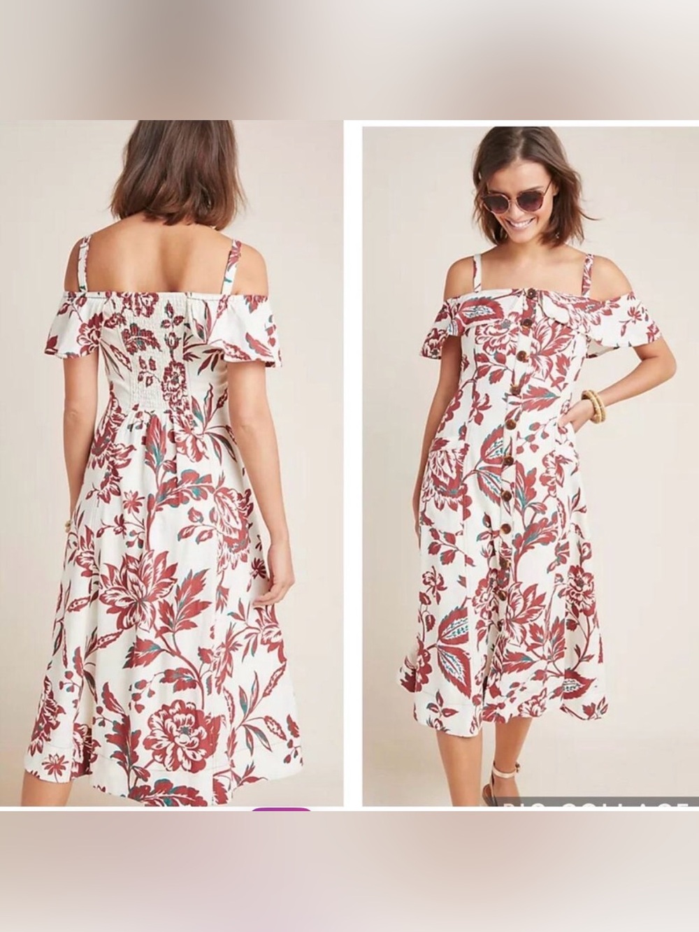 Anthropologie Oahu Dress Size 4
Linen Blend Midi Floral burgundy buttons pockets